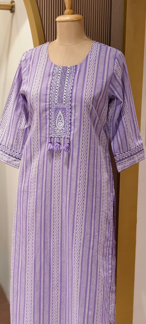 Parelinear Striped Minimal Yoke Designed Daily Wear Cotton Kurti Only-14343 RB242