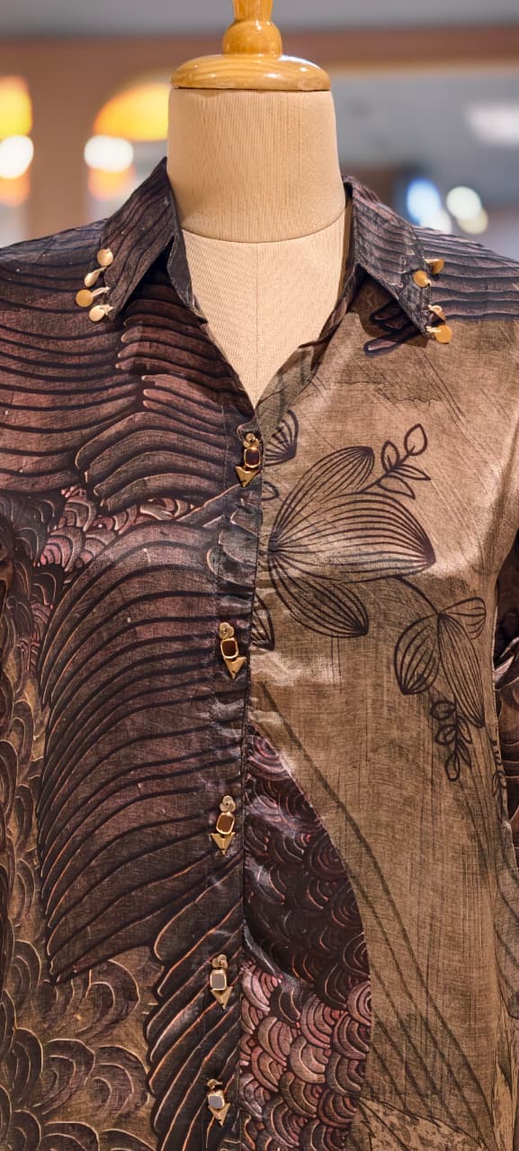 Classy Print Stunning Casual Crepe Shirt With Stylish Button & Coin Tassel-14381,87,82 RB244