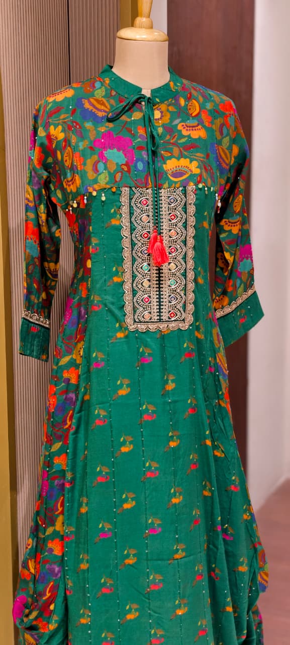 Multicolor Rajasthani Boho Chic Unique Look Tassel Gown In Muslin Fabric- 14319 RB229