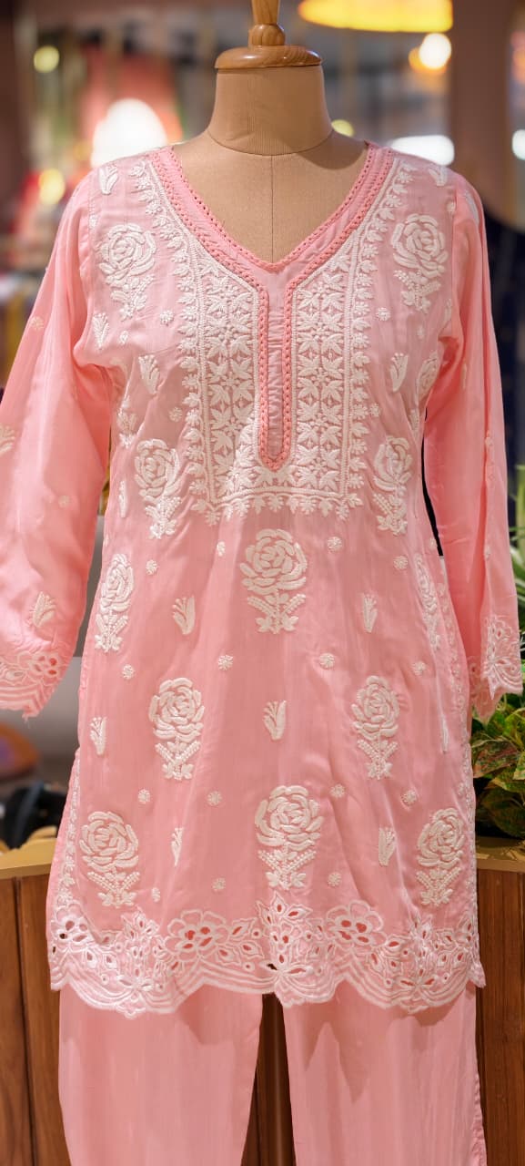 Pure Muslin Chikankari Work Summerish Tone Casual Wear Co-Ord Set-14394 RB221