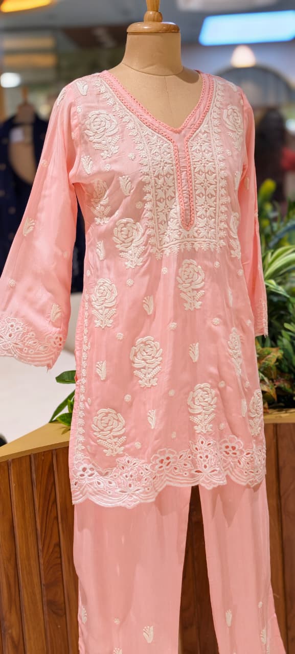 Pure Muslin Chikankari Work Summerish Tone Casual Wear Co-Ord Set-14394 RB221
