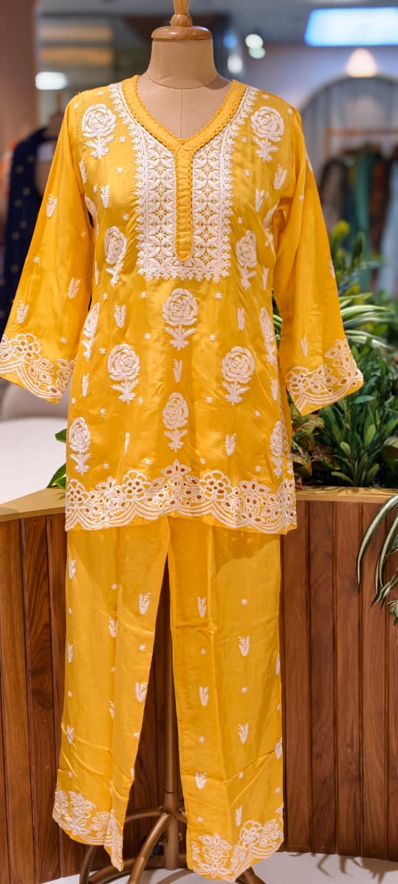 Pure Muslin Chikankari Work Summerish Tone Casual Wear Co-Ord Set-14394 RB221