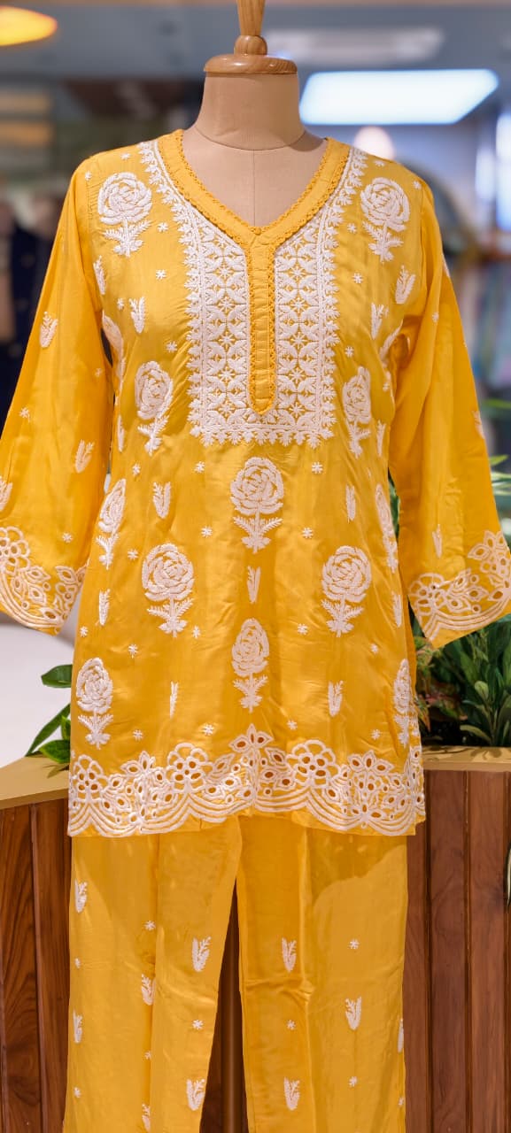 Pure Muslin Chikankari Work Summerish Tone Casual Wear Co-Ord Set-14394 RB221