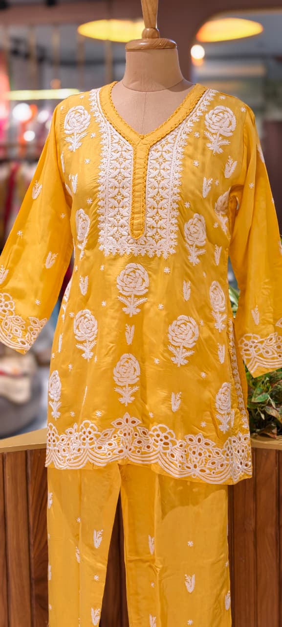 Pure Muslin Chikankari Work Summerish Tone Casual Wear Co-Ord Set-14394 RB221