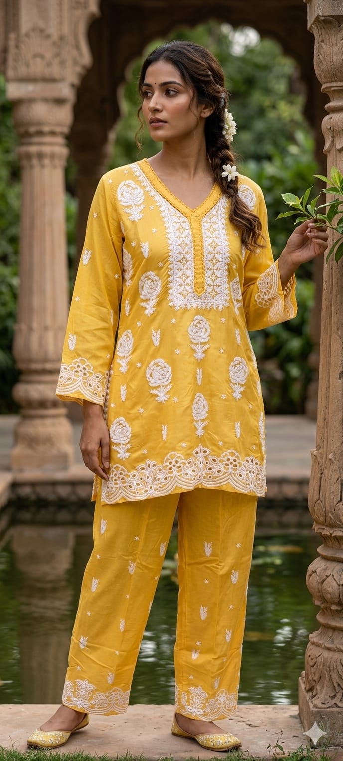 Pure Muslin Chikankari Work Summerish Tone Casual Wear Co-Ord Set-14394 RB221