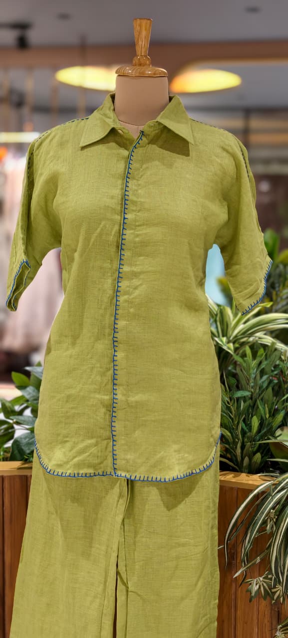 Bold Pure Linen Co-Ord Set Featuring Structured Shirt-Style Top with Comfortable Straight Fit Trousers-14416 RB251