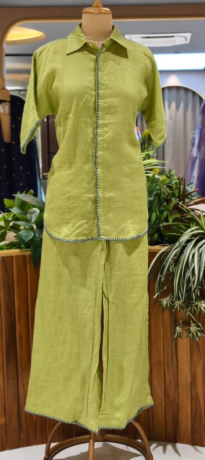 Bold Pure Linen Co-Ord Set Featuring Structured Shirt-Style Top with Comfortable Straight Fit Trousers-14416 RB251