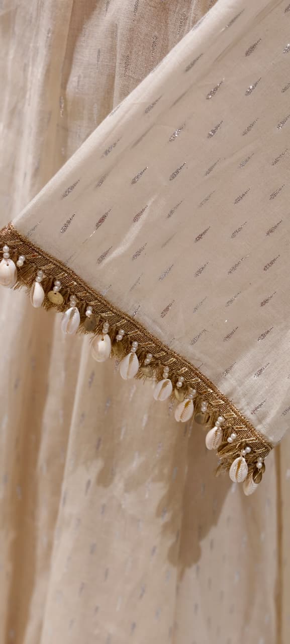 Ivory Luxe Premium Sharara Set with Handcrafted Shell Embellishments, Zari Detailing & Elegant Dupatta- 14325 RB260
