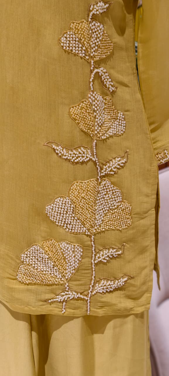 Butter Soft Lightweight Hand Embroidery Surat Mul Chanderi Kurta Pant Set- 14421 RB254