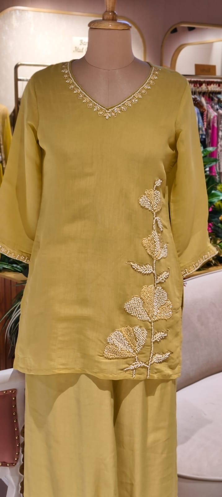 Butter Soft Lightweight Hand Embroidery Surat Mul Chanderi Kurta Pant Set- 14421 RB254