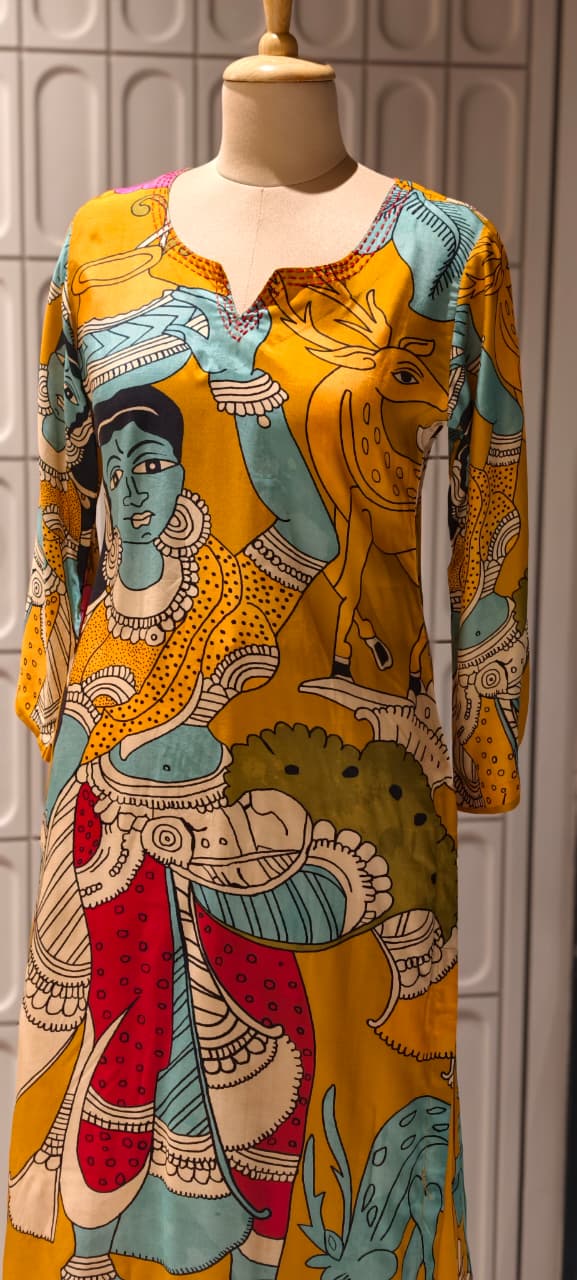 Folk-Art Kalamkari Muse Digital Printed Narrative Muslin Kurta Pant Set- 14437 RB288