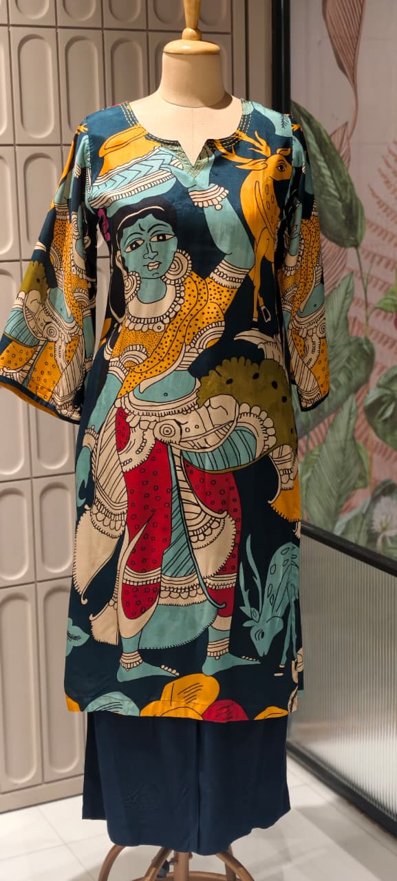 Folk-Art Kalamkari Muse Digital Printed Narrative Muslin Kurta Pant Set- 14437 RB288