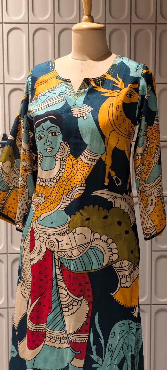 Folk-Art Kalamkari Muse Digital Printed Narrative Muslin Kurta Pant Set- 14437 RB288