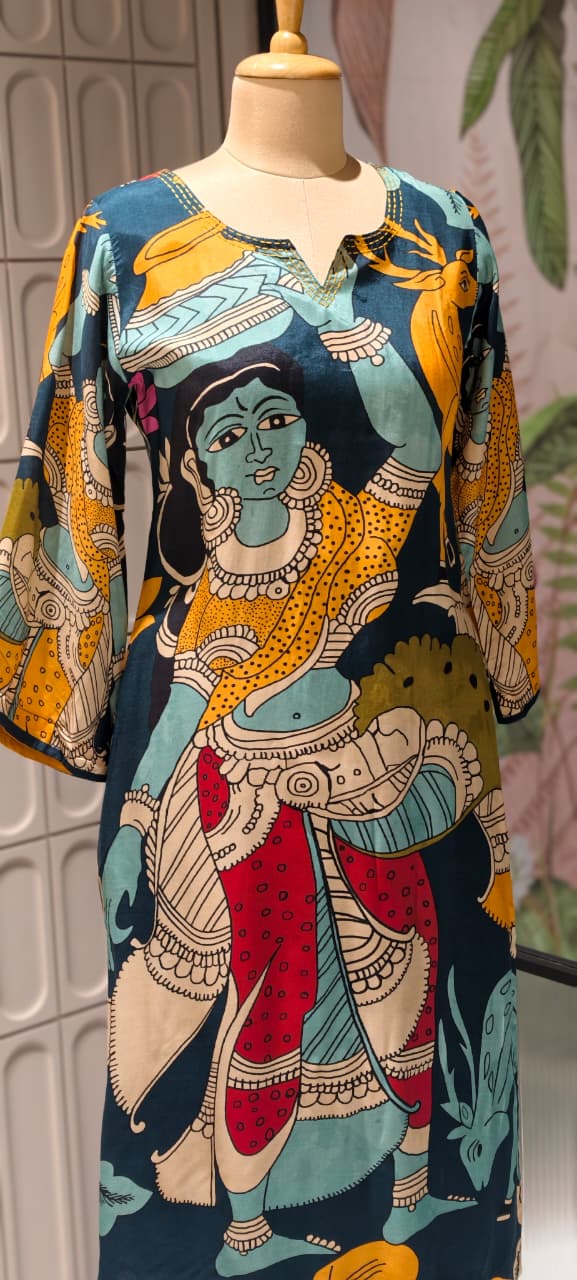 Folk-Art Kalamkari Muse Digital Printed Narrative Muslin Kurta Pant Set- 14437 RB288