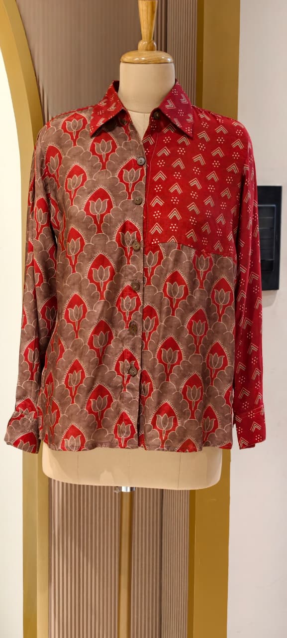 Mosaic Muse Attractive Red Vibrant Modal Muslin Casual Shirt-14439