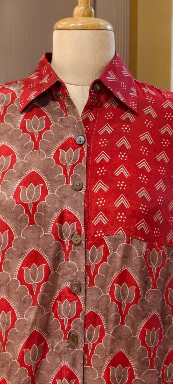 Mosaic Muse Attractive Red Vibrant Modal Muslin Casual Shirt-14439