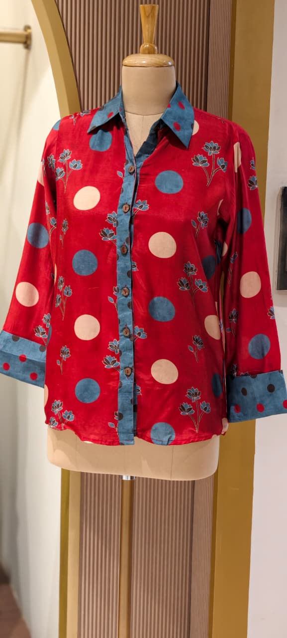 Smooth Blended Floral Polka Dotted Modal Muslin Casual Fusion Shirt (Slightly Loose Fit)-14484 RB304