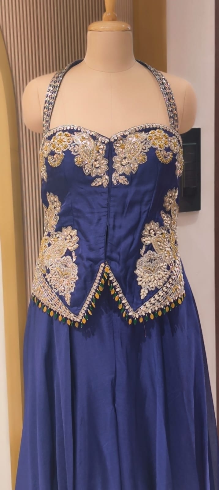Royal Indigo Hand-Embellished Regal Statement Stunning Scalloped Bodice Indo Wear- 14326 RB333