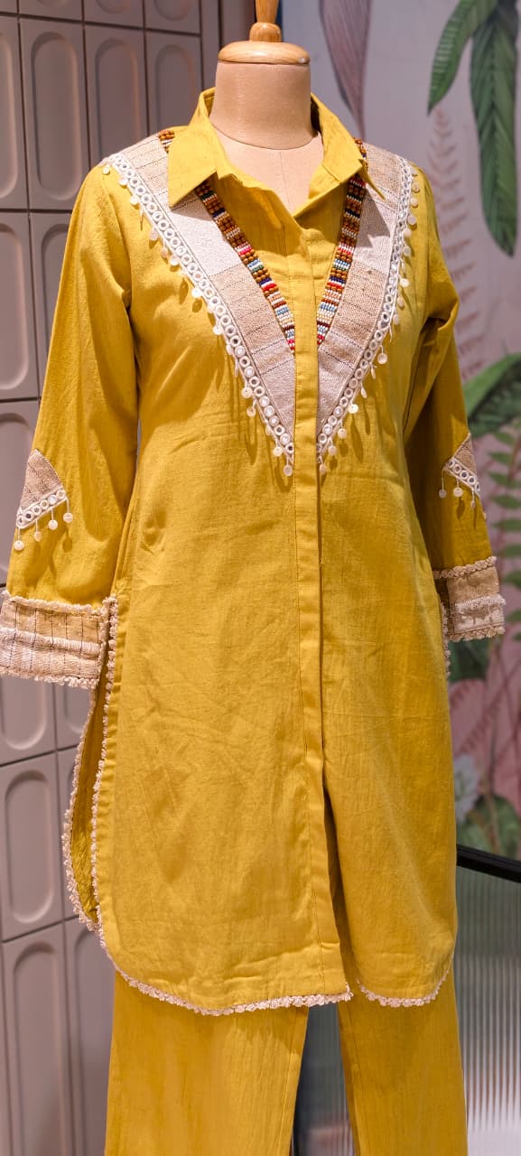 Chic Cotton Apron Cut Co-Ord Set with Beaded Detailing & Collar Neck-14492 RB275
