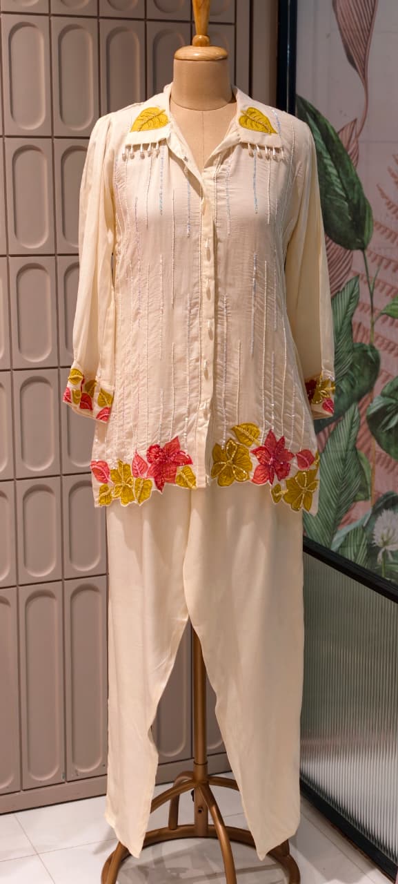 Leafy Patch With Elegant Sequin Upwork Detailing Tassel Accent Co-Ord Set-14507 RB281
