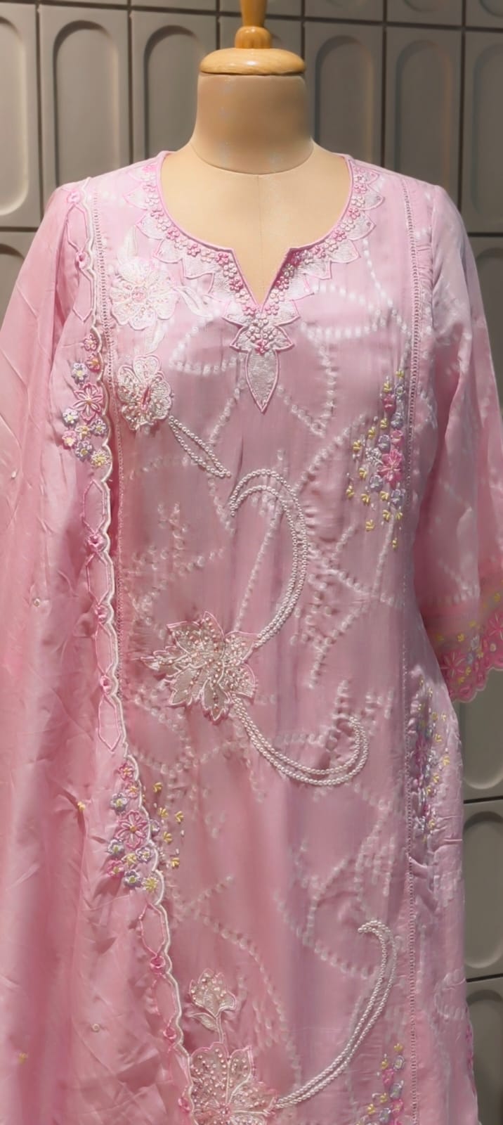Floral Thread Embroidery With Sequin Detailimg Upwork Surat Mul Chanderi Full Suit Set With Dupatta- 14499 RB297
