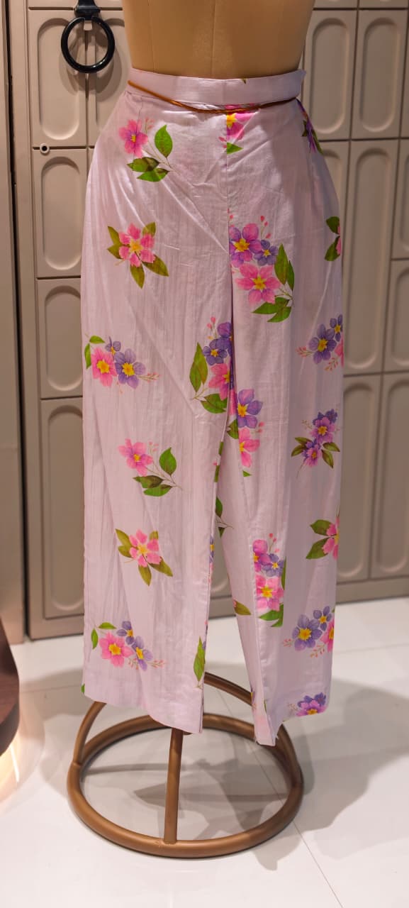 Pastel Lavender A-Line Soft Cotton Floral Printed Kurta with Beaded Neckline And Loose Bottom-14491 RB289