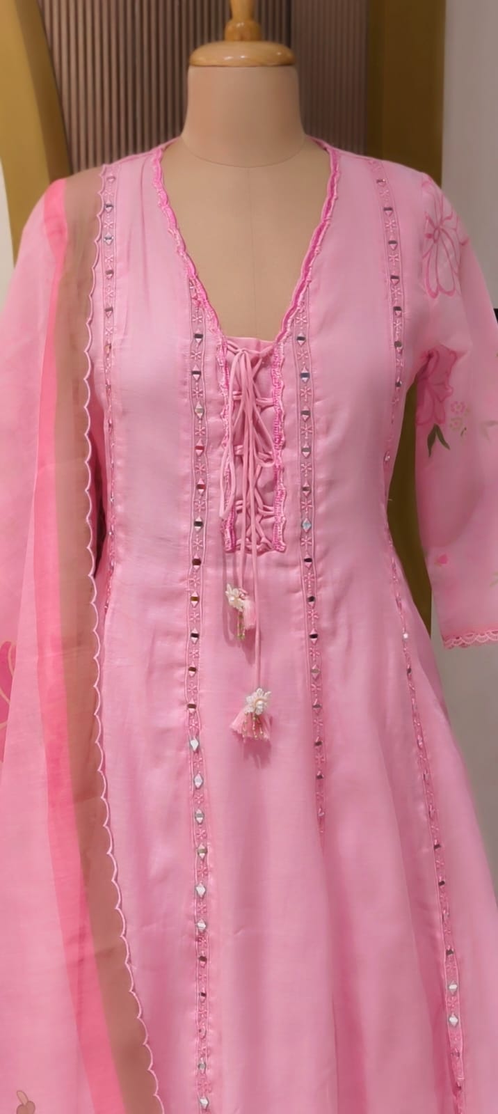 Nord Accent Real Mirror With Thread Upwork Surat Mul Chanderi Panel A-Line Full Suit Set With Dupatta- 14498 RB323