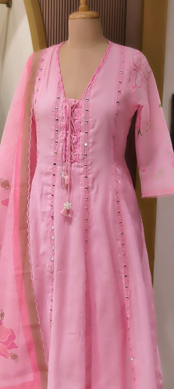 Nord Accent Real Mirror With Thread Upwork Surat Mul Chanderi Panel A-Line Full Suit Set With Dupatta- 14498 RB323