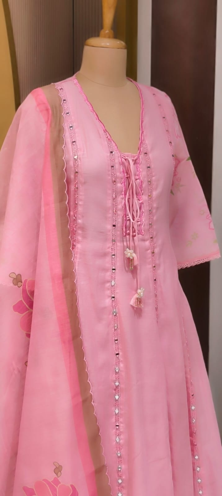Nord Accent Real Mirror With Thread Upwork Surat Mul Chanderi Panel A-Line Full Suit Set With Dupatta- 14498 RB323
