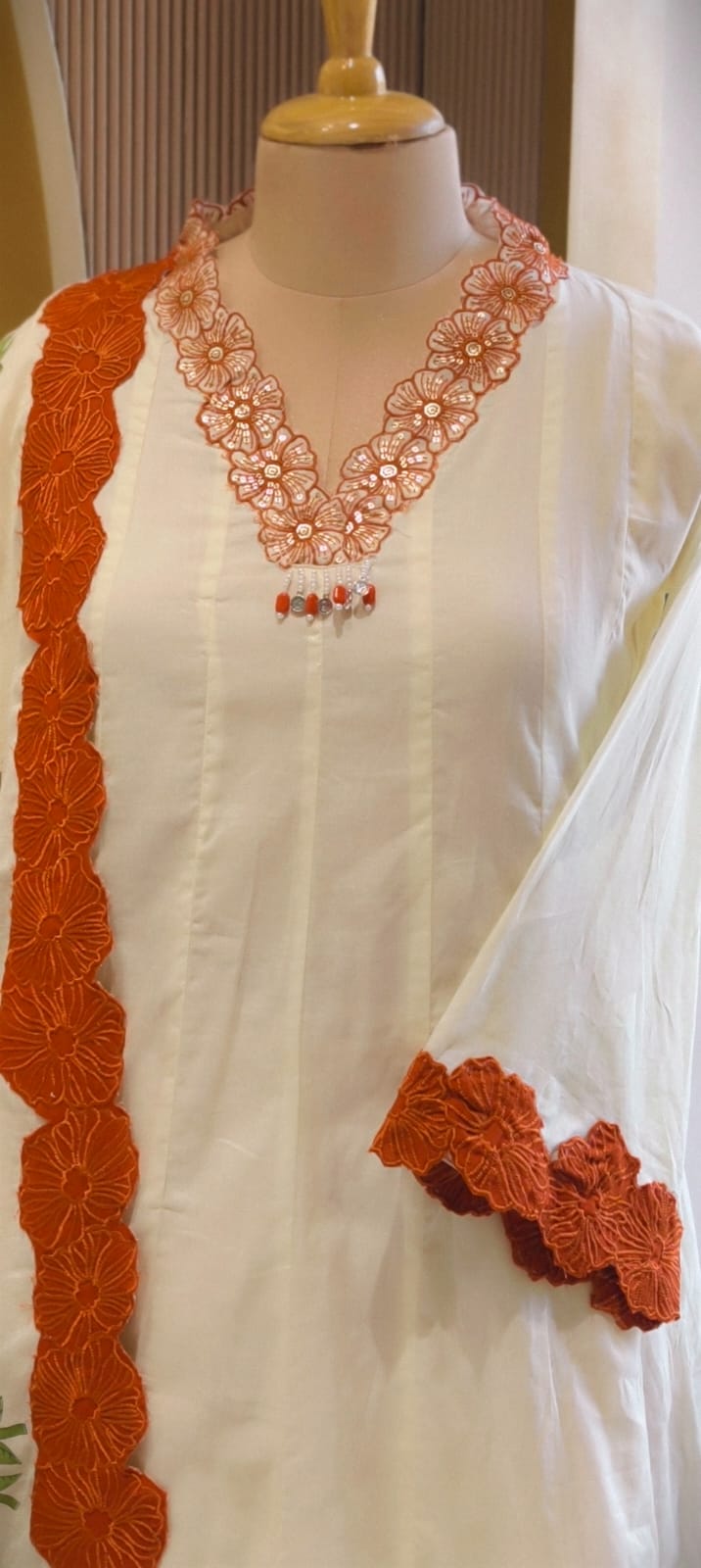 Premium Floral Embroidered Mul-Cotton Panel Anarkali Full Suit Set with Statement Lace Detailing & One Sided Applique Dupatta- 14553 RB336