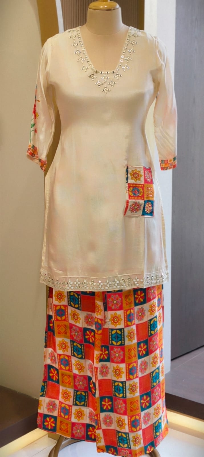 Rajasthani-Inspired Patchwork High-Contrast Printed Crepe Co-Ord Set (SLIGHTLY LEAN FIT)- 14542,44 RB342