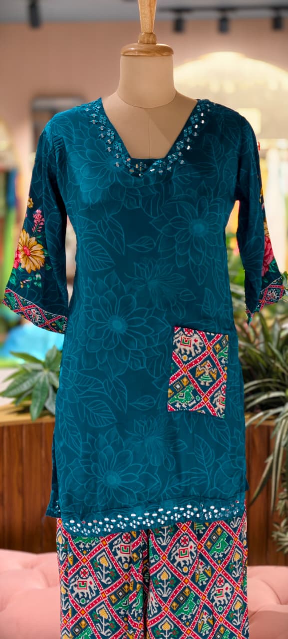 Rajasthani-Inspired Patchwork High-Contrast Printed Crepe Co-Ord Set (SLIGHTLY LEAN FIT)- 14542,44 RB342