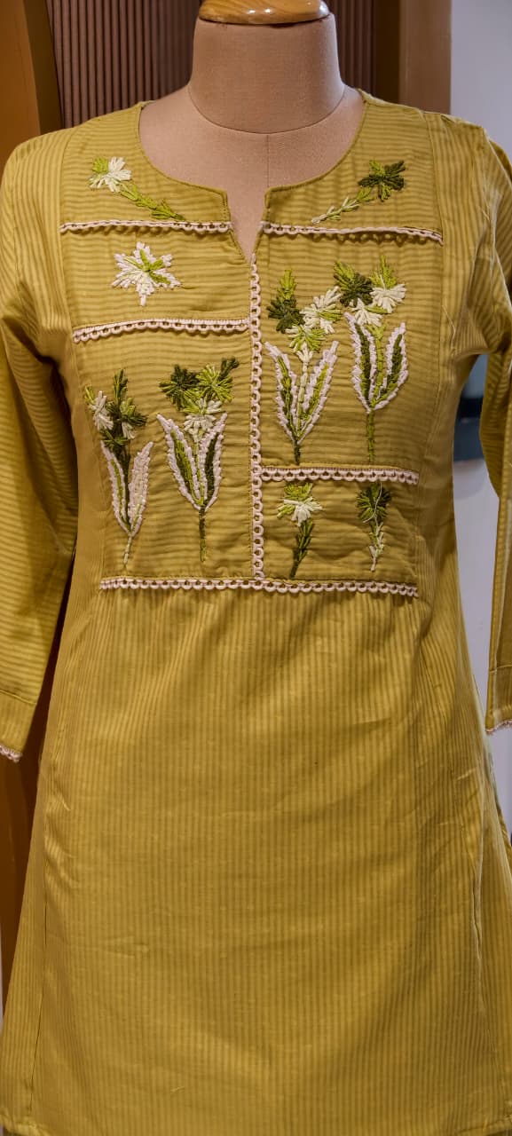 Thread Embroidered Floral Striped Co-Ord Set with Lace Paneling- 14552 RB343