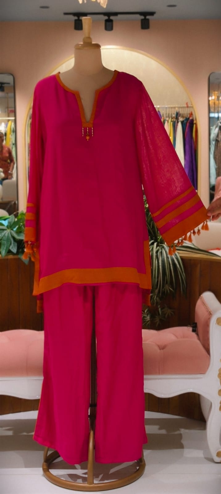 Solid Minimal Tassel Accent Border Highlights Matching Co-Ord Set In Cotton Fabric- 14532 RB347