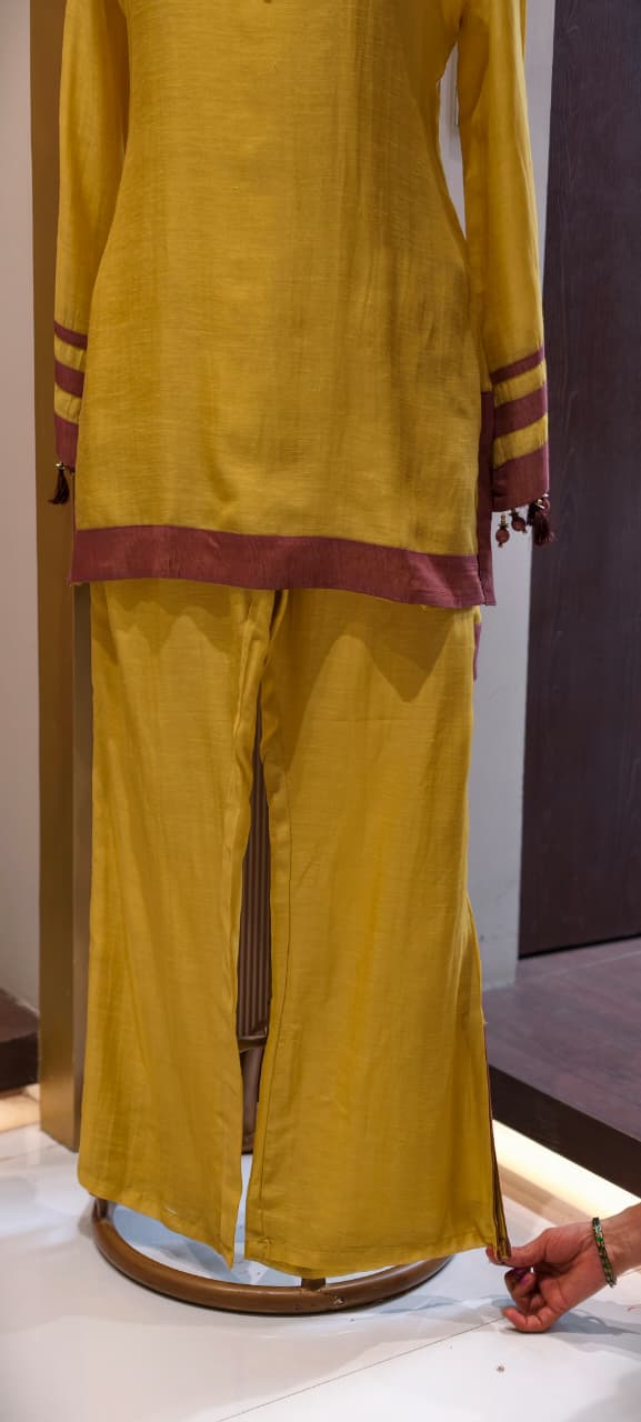 Solid Minimal Tassel Accent Border Highlights Matching Co-Ord Set In Cotton Fabric- 14532 RB347