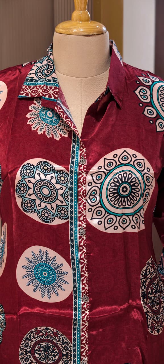 Ethnic Rounded With Zig-Zag Print Lightweight Casual Crepe Shirt- 14563,62 RB373