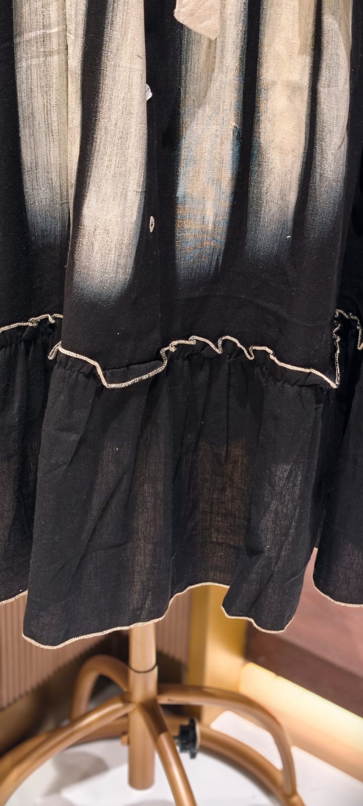 Glamnight Abstract Brushstroke A-Line Frock with Contrast Waist Tie and Ruffled Hemline- 14575 RB397