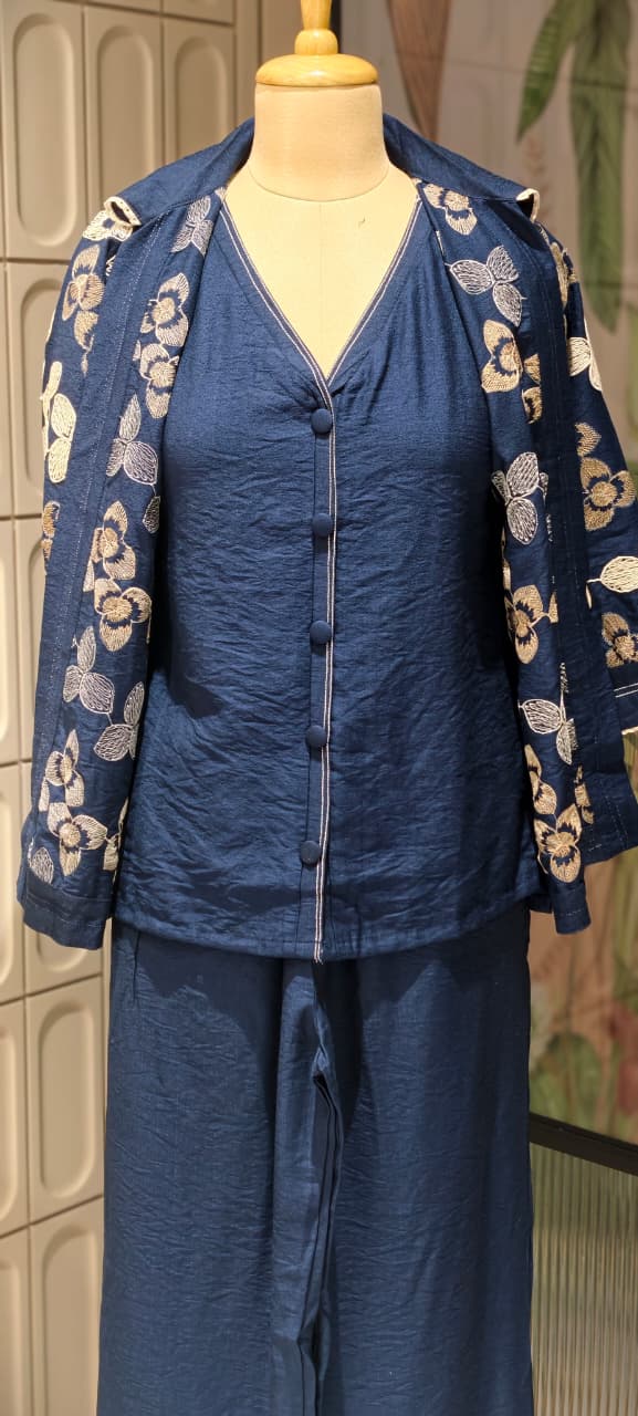 Fine Floral Thread Embroidery Attached Jacket Look Cotton Co-Ord Sets- 14601 RB361
