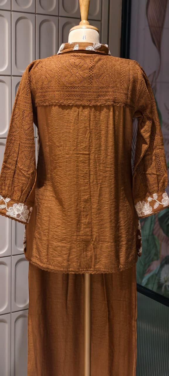 Fine Floral Thread Embroidery Attached Jacket Look Cotton Co-Ord Sets- 14601 RB361