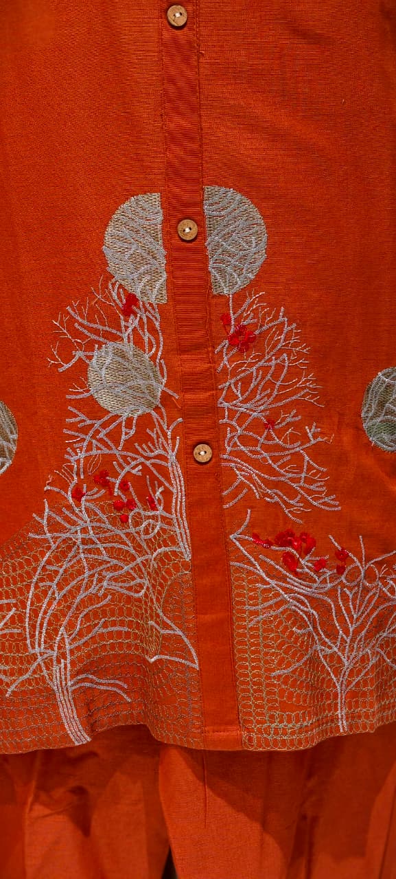 Vibrant Rustic Charm Intricate Floral Embroidery Flex Cotton Co-Ord Set- 14594 RB364