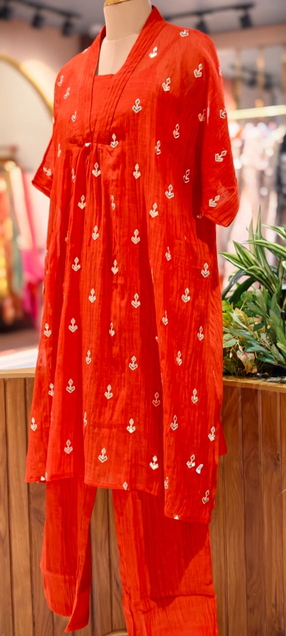 Banarasi Mul Chanderi Light Weight Golden Gotta Highlights Over Sized A-Line Kurta Pant Set- 14570 RB363