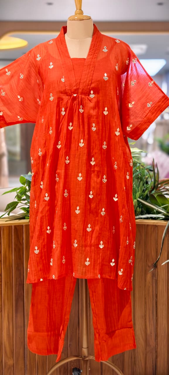 Banarasi Mul Chanderi Light Weight Golden Gotta Highlights Over Sized A-Line Kurta Pant Set- 14570 RB363