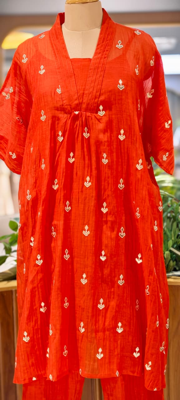 Banarasi Mul Chanderi Light Weight Golden Gotta Highlights Over Sized A-Line Kurta Pant Set- 14570 RB363