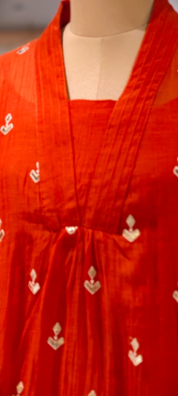 Banarasi Mul Chanderi Light Weight Golden Gotta Highlights Over Sized A-Line Kurta Pant Set- 14570 RB363