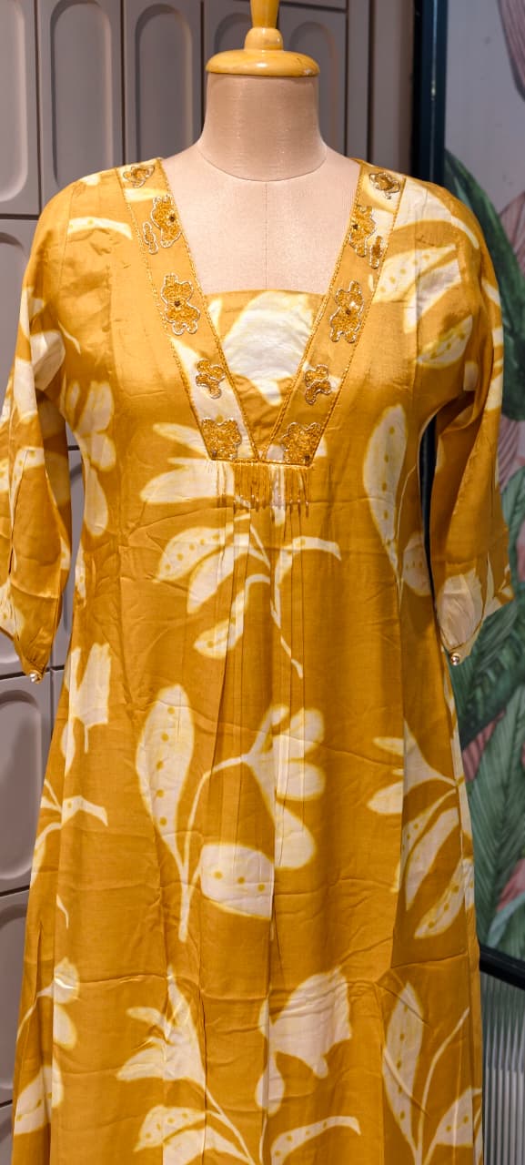 Melodic Printed Cut-Dana Neck Line Tassel Accent Russian Silk Daily Wear Frock- 14715, 14716 RB447