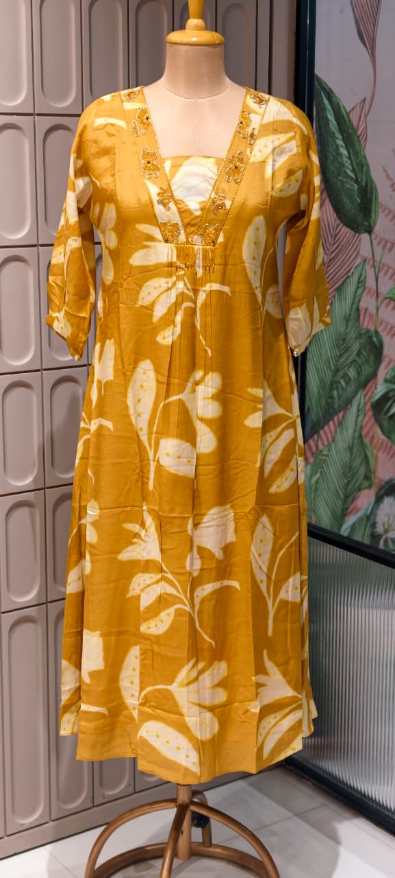 Melodic Printed Cut-Dana Neck Line Tassel Accent Russian Silk Daily Wear Frock- 14715, 14716 RB447