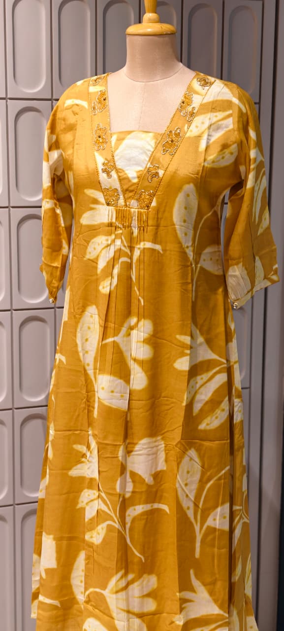 Melodic Printed Cut-Dana Neck Line Tassel Accent Russian Silk Daily Wear Frock- 14715, 14716 RB447