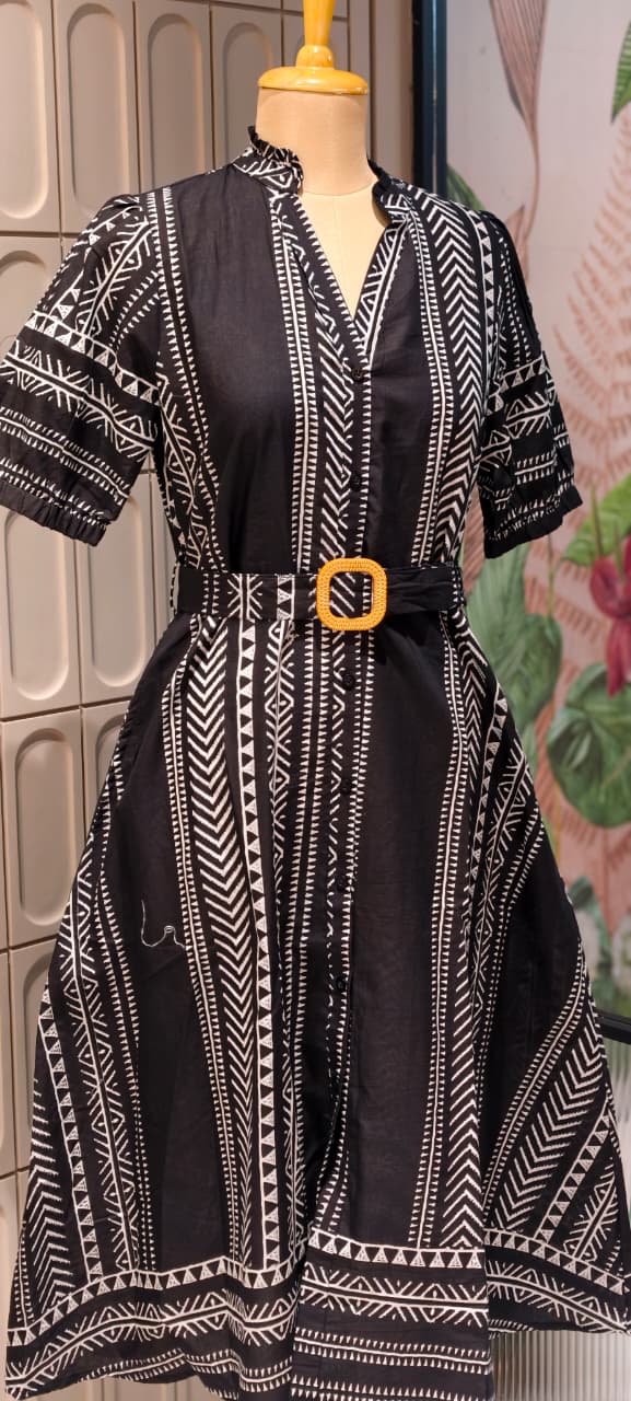 Bold Color Tone Striped Print Casual Wear Cotton Frock- 14651 RB380