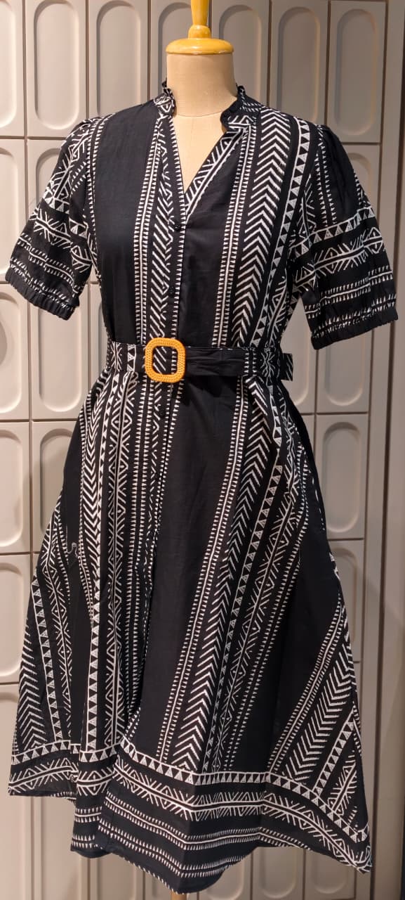 Bold Color Tone Striped Print Casual Wear Cotton Frock- 14651 RB380