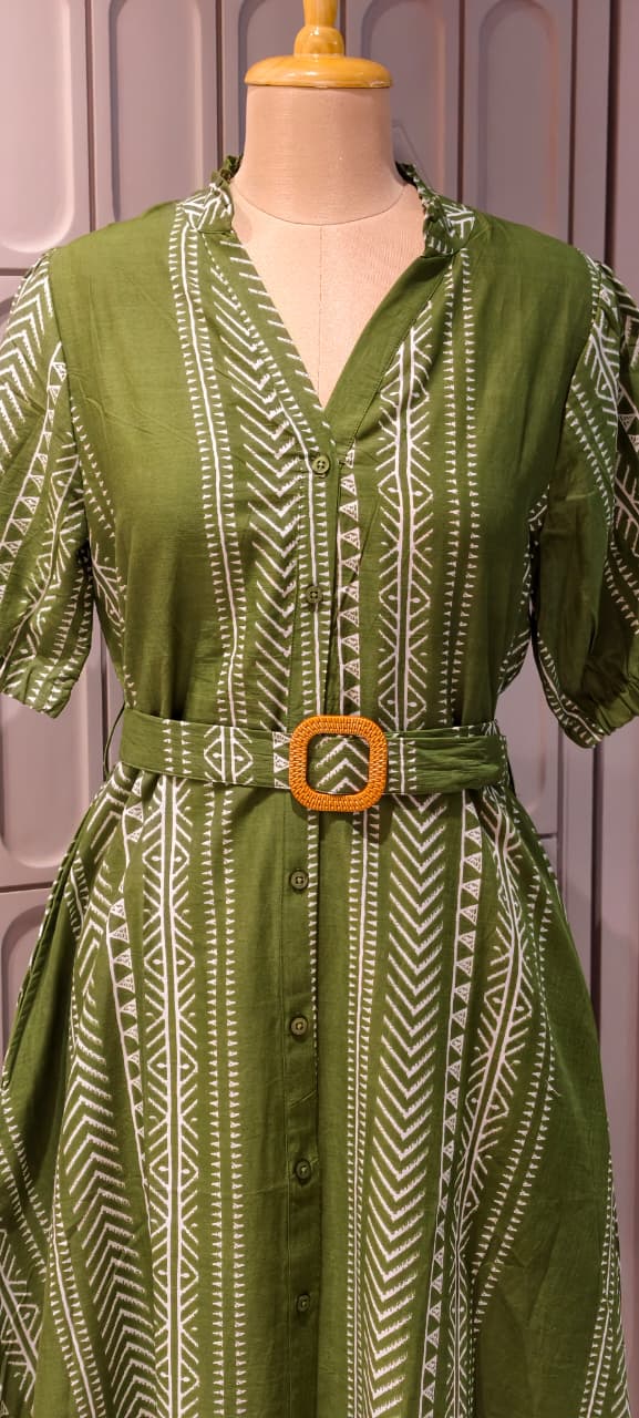 Bold Color Tone Striped Print Casual Wear Cotton Frock- 14651 RB380